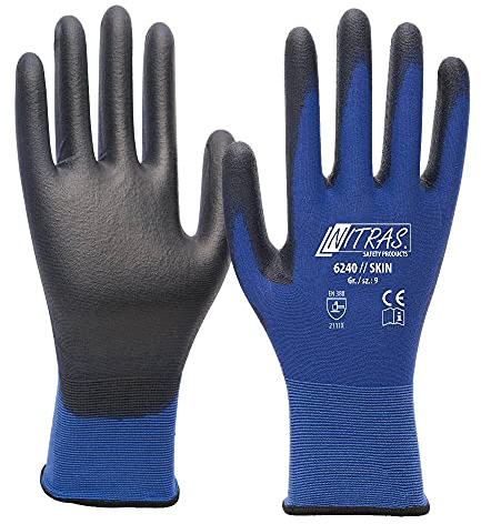 Nitras 12 Paar 6240 Skin Nylon-Strickhandschuhe mit PU-Beschichtung, Feinmontage, Touchscreen geeignet, Größe:9