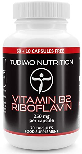 Vitamine B2 Riboflavine 250mg - 70 Capsules (2+ mois) à Désintégration Rapide, Chacune avec 250 mg Vit B2 Riboflavin et de Qualité Supérieure en Poudre (Vitamin B2 Supplement)