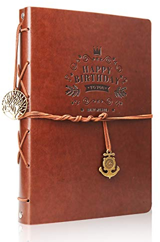 ThxMadam Leder Selbstgestalten Fotoalbum Scrapbook Album Foto Buch Geburtstag Gästebuch Vintage Fotobuch 60 Schwarze Seiten für Geburtstag Geschenk für Mutter Frau Mann Freund,Happy Birthday