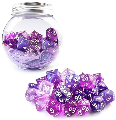 Bescon 35pcs Polyhedral RPG Dice Amethysts Set, DND Role Playing Game Dice Purple Sets 5X7pcs