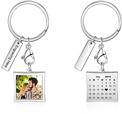 Porte-clés personnalisé gravé Calendrier Date gravé Message Porte-clés et Porte-clés Mémorial Souvenir Anniversaire Cadeau de Mariage (Argent)
