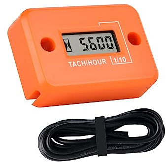 Runleader Digital Mini Tacómetro Horas, TOT Horas acumuladas, Pantalla de RPM en tiempo real, Funcionamiento con batería para ZTR Cortacésped Tractor Generador Fuera de borda ATV Motosierra. (naranja)
