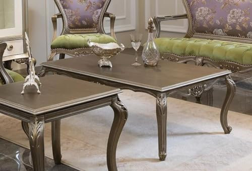Casa Padrino Luxus Barock Couchtisch Silber 125 x 70 x H. 41 cm - Massivholz Wohnzimmertisch - Edle Barock Möbel