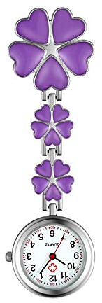 Avaner Damen Schwesteruhr Pflegeruhr mit Clip FOB-Uhr Blütenblatt-Herzform für Krankenschwester Arzt Doktor (lila)