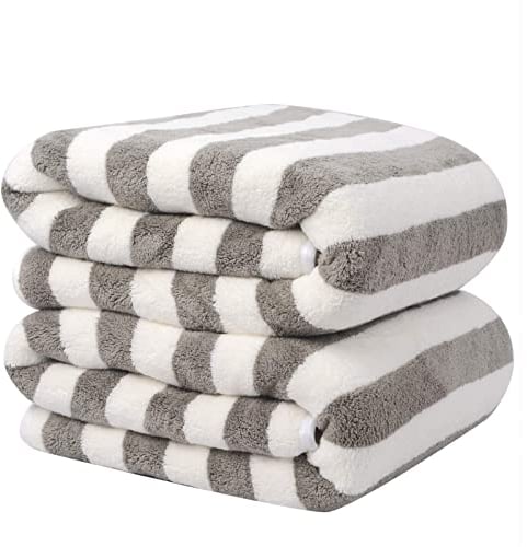 VIVOTE Mikrofaser Badetuch 70cmx140cm Grau Gestreiftes Badehandtuch Schnelltrocknend Fusselfrei Weich Super Saugfähige Duschtuch Microfaser Reisehandtuch Saunatücher 2Pack Hellgrau