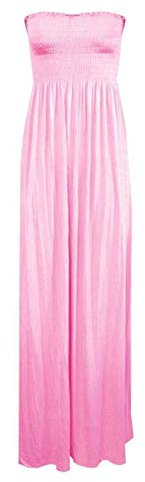 WearAll Grande taille Femmes Imprimé Bandeau Bustier Froncé Robe Longue Maxi - 44-50, Bébé rose., 36-38