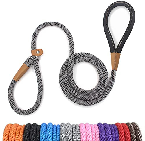 lynxking Dog Leash Slip Rope Lead Leash Strong Heavy Duty Braided Rope No Pull Training Lead Leashes for Medium Large and Small Dogs Grey