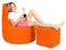 PATCH HOME Patchhome Gamer Kissen Lounge Kissen Sitzsack Sessel Sitzkissen Bean Bag + Würfel/Hocker mit Reißverschluss bereits befüllt (Neon Orange, XXL - Ø80cm Sessel + 35x35cm Würfel)