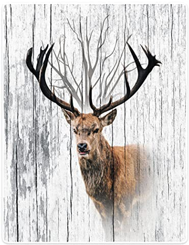 Violetpos Dick Decke Weich Wärme Gemütlich Fleece Sofadecke Graue Holzmaserung Hirsch 125 x 200 cm