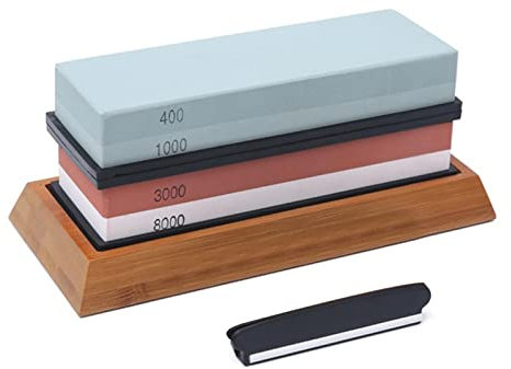 Kavolet Set, 400/1000 3000/8000, Abziehsteine Set, Doppelseitiges Schneidset mit Rutschfester Bambusbasis und Freiwinkelführung für schärfen und polieren