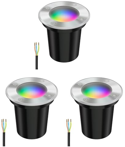 ledscom.de 3 Stück Bodeneinbauleuchte BOLI für außen, IP67, edelstahl, gefrostet, rund, 108mm Ø inkl. LED RGB Lampe, smart 473lm