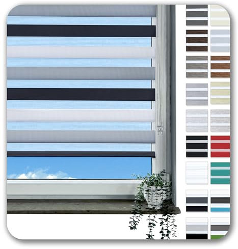 Rollmayer Doppelrollo Klemmfix ohne Bohren Klemmrollo Fensterrollo Duo Rollo Sonnenschutzrollo Zebrarollo Seitenzugrollo für Fenster und Tür (Weiß Grau Schwarz - 115 x 150 cm - BxH)