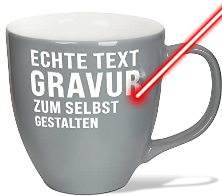 PR Print Royal XXL Jumbotasse gravieren, Hochwertige Porzellan-Tasse mit Gravur, hochglänzende Oberfläche, in Rocky Grey, 400 ml | Personalisiertes Geschenk