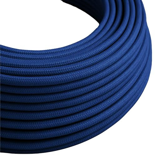 LEDSone 5 Meters, 3 Core Round Fabric Braided Flex Lighting Cable, Vintage Electrical Cable Wire for Industrial Pendant Lights or Other Appliances (Dark Blue)