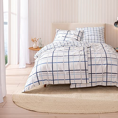 MTOnlinehandel Bettwäsche Karomuster 220x240 cm kariert Flanell Maritime Winter-Bettwäsche Käptn Karo, 100% Baumwolle, 3-teilig