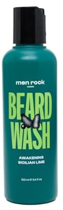 Men Rock Awakening Beard Wash - Hair Growth Stimulating, Moisturising & Softening, Skin Hydrating for Itch Relief, Zesty Sicilian Lime & Caffeine Scent, 100ml