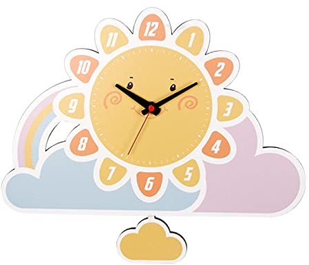 Baoblaze Cartoon Wanduhr Kind Stille Hängeuhr mit für Kinderzimmer, Sonne