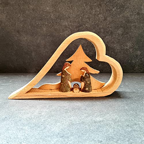 Natürliche Lebensfreude - Kleine Holz Krippe Herz - Handarbeit 100% Made in Germany - Unikat - Weihnachten - Deko - Nachhaltig - Plastikfrei