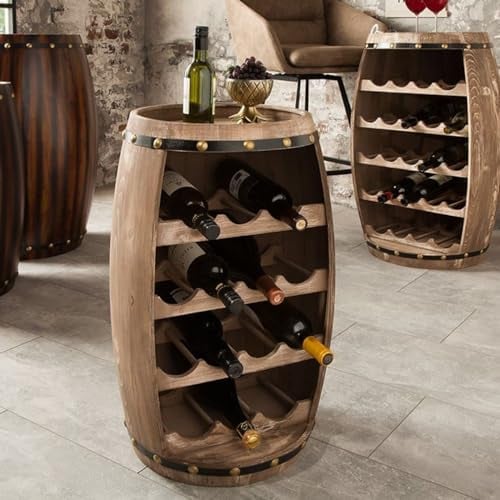 LEBENSwohnART Originelles Flaschenregal Botella 60cm Natur Weinfass Pienienholz Holzfass Regal