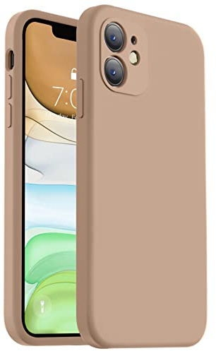 Vooii Compatible with iPhone 11 Case, Upgraded Liquid Silicone with [Flat Edges] [Camera Protection] [Fit for Battery Charger Cases] Phone Case for iPhone 11 6.1 inch - Light Brown