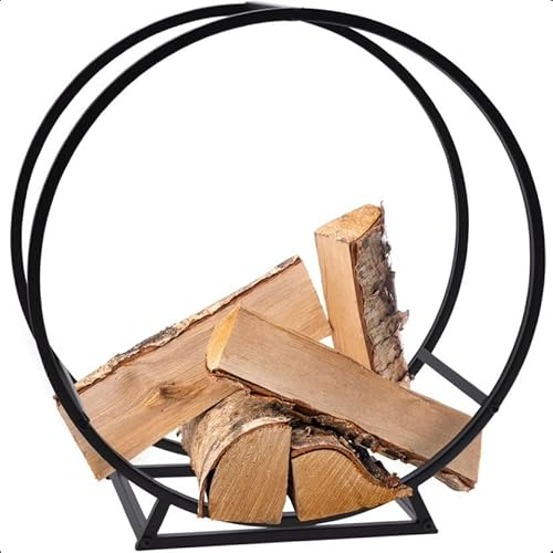 idooka Round Log Store - Indoor & Outdoor Log Holder with Ventilation & Raised Stand - Black Metal Wood Store