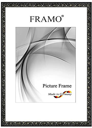FRAMO Barock Bilderrahmen 40 x 40 cm aus Massivholz quadratisch | Alt-Schwarz Silber | Farbe/Größe wählbar | Retro Vintage Antik Rahmen N°112