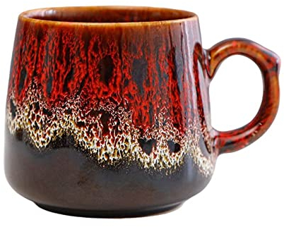 350ml Keramik-Kaffeebecher mit Henkel, Neuheit Flüssig glasierte Vintage-Teebecher Kaffeetassen Latte Tassen Rustikale Teetassen für Büro und Haus, einzigartiges Geschenk für Männer Frauen,Rot
