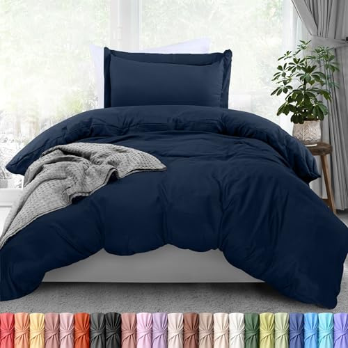 Utopia Bedding Duvet Cover Twin Size - 2 Piece with Zipper Closure - 1 Comforter Cover 68X90 Inches & 1 Pillow Sham 20X26 Inches (Navy) Comforter Not Included