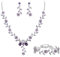 Clearine Women's Wedding Jewellery Set for Party Prom Leaf Cluster Flower Crystal Pendant Necklace Dangle Earrings Link Bracelet for Bridal Brides Bridessmaid Purple Silver-Tone