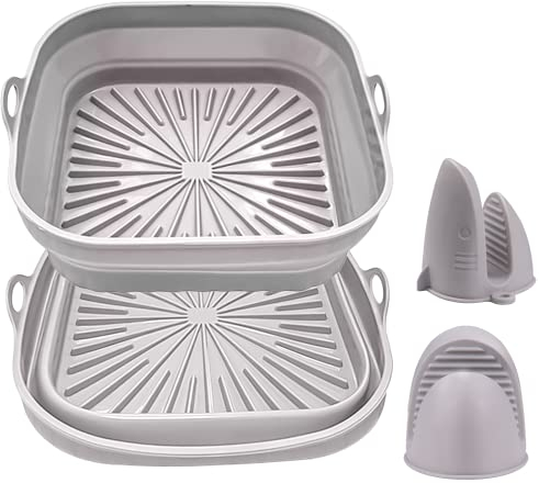 2 Stück Silikonform für Heißluftfritteuse, 20.5CM Faltbar Air Fryer Silicone Pot Wiederverwendbar Antihaft Airfryer Silikonform Eckig, Silikon Backform für Heißluftfritteuse Bratpfanne Ofen Mikrowelle