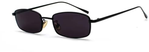 WDZAYXC Klassische Rechteckige Sonnenbrille Retro Schlanke Metallrahmen Gläser Vintage Rechteck Candy Farbe Sonnenbrille(Schwarz/Grau)