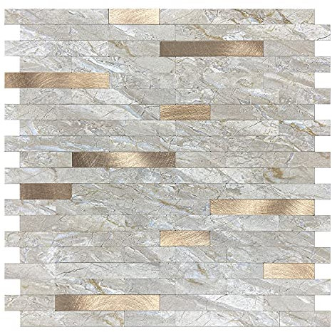 Sodeno 10 fogli Peel and Stick Backsplash Tile, finto marmo bianco effetto PVC misto metallo Stick su piastrelle backsplash per cucina, 10 pezzi