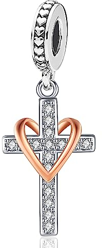 Damen Kreuz Bead Charms 925 Silber Charm Anhänger Kreuz Zirkonia Charm für Pandora Armband, Religiös Thema Charms für Frauen Mädchen