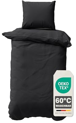 Devior Bettwäsche Set Mikrofaser 135x200 cm, Schwarz – 2-teilige Uni Bettwäsche mit Kissenbezug 80x80 cm, Reißverschluss, Bettbezug, Oeko-Tex Zertifiziert, Allergiker geeignet, Atmungsaktiv