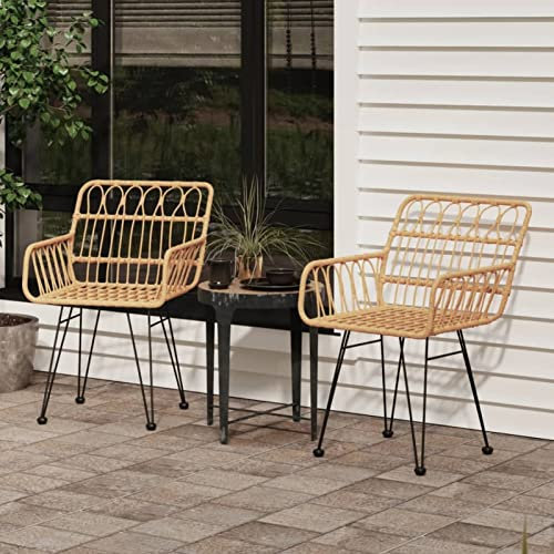 GuyAna Gartenstühle 2 STK. mit Armlehnen 56x64x80 cm PE-Rattan Gartenstuhl Holz
