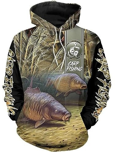 HongwenStore Herren Karpfen Angeln 3D Gedruckt Kapuzenpullover Harajuku Sweatshirt Unisex Casual Pullover Jacke Mantel