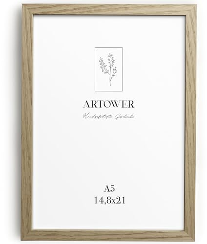 Artower® Bilderrahmen für DIN A5 15 x 21 cm Natur Holz Eiche Dünner Rahmen | Dokumentrahmen Zertifikatrahmen | Picture Frame 14,8 x 21cm | Holzrahmen Holz-Bilderrahmen | Holzbilderrahmen Echtholz