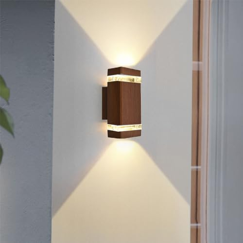 Mengjay LED Wandlampe Wandleuchte Aussen,Wasserdicht IP54 Modern Wandlampe,GU10 Aluminium Up Down Außenwandleuchte,Außenbeleuchtung Außenleuchte Wand für Garten Terrasse (Braun)