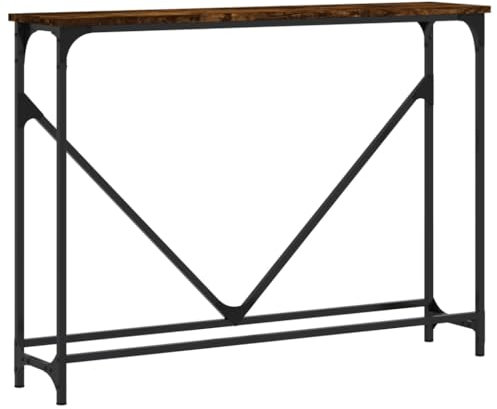 vidaXL Konsolentisch, Beistelltisch mit verstellbaren Beinen, Wohnzimmertisch Tisch mit Metallrahmen, Ablagetisch Flurtisch, Räuchereiche Holzwerkstoff