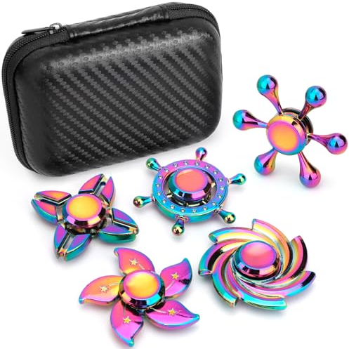 Cool Fidget Spinner Toy Metal 5 Pack Age 3+, Handheld Fingertip Gyro, Finger Hand Spinner Sensory Desk Toy Gadget, Stress Relief Anti Anxiety Toy for Kid Adult, Birthday Gift Party Favors Supplies