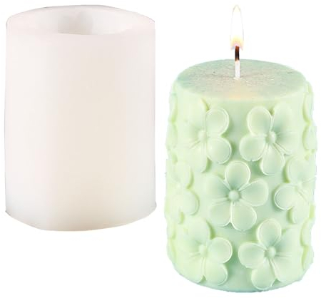 katmerio Stampo per candele in silicone 3D fai da te, forma cilindrica a forma di fiore di pesco, in cera di soia di qualità alimentare, cera d’api, per aromaterapia, per candele fai da te