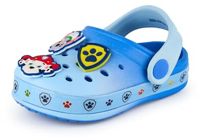 PAW PATROL Jungen Clogs Kinder Slip On Schuhe Neuheit Charms in Blau Chase Marshall Rubble Sandalen Slider mit verstellbarem Riemen