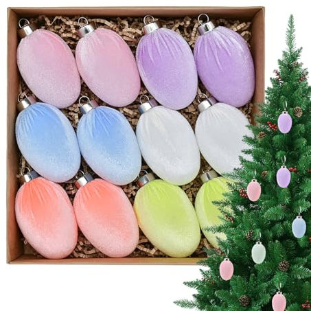 JINGAN Samt- -Ornamente, Osterei-Ornamente, bunt, dekorativer Frühlings-Ostereier-Tropfen-Anhänger, Ostern, Frühling, Party, Baumschmuck, Urlaub, Ostern, Heimdekoration, 12 Stück