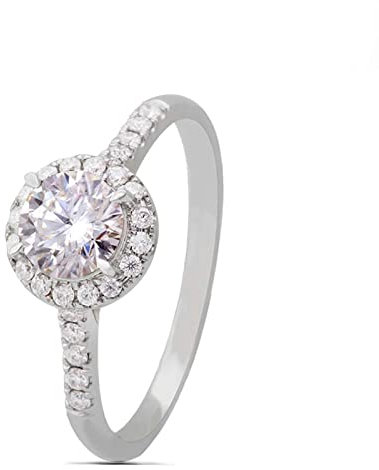 Lieson Freundschaftsringe Frauen, Trauringe Weißgold 750 18K Klassisch Halo 4 Klauen Rund Diamant mit 0.5ct Trauringe Weißgold Gr. 65 (20.7)