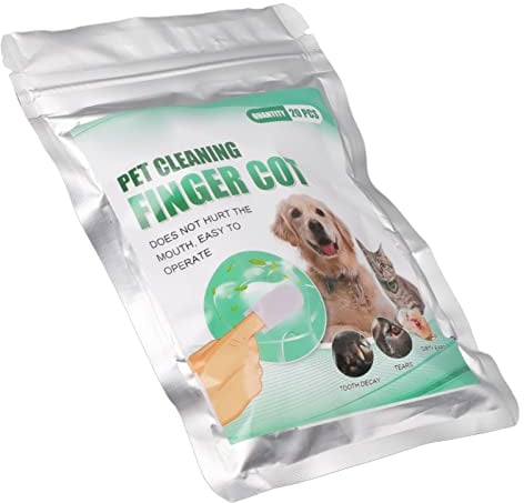 Tnfeeon 20Pcs Dental Care Finger, Dog Supplies Dog Grooming and Cleaning Supplies Wipes Reduces Plaque and Tartar Portable Oral Cleansing Teeth Pads for Dogs and Cats,Dog Grooming and