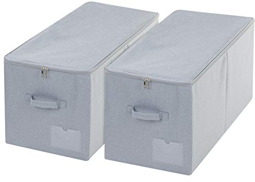 Amonsen 2 Stück zusammenklappbare Kleiderschrank Aufbewahrungsboxen mit Deckel, 60L, 56X 32X 33cm, passend für die meisten Schlafzimmerschränke, hellgrau