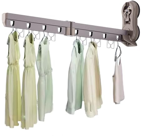 Kocusu Wäscheständer Wandmontage Tragbar,Saugnapf Kleiderstange Klappbar mit 8 Haken,Kleiderstange Wandmontage,Wäscheleine Ausziehbar für Reisen, Geschäftsreise,Badezimmer,2 Falt,25.5+25.5CM