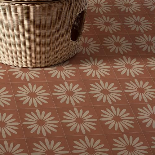 Alwayspon Adesivi per piastrelle, 25 pezzi x 20 cm, motivo floreale rosso e bianco, autoadesivi, per bagno, cucina, paraspruzzi, piastrelle adesive in vinile per pavimenti e pareti