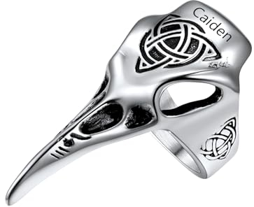 U7 Herren Verlobungsring mit Celtic Knoten Edelstahl Wikinger Odin Rabe Ring Gravur Vintage Crow Totenkopf Ring Silber Fingerring Hip Hop Bandring Biker Siegelring Accessoire Modeschmuck für Vater