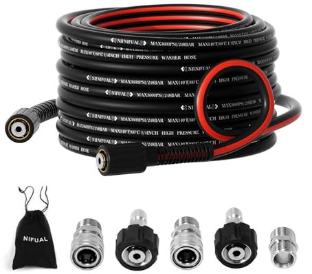 Pressure Washer Hose 1/4,Kink Resistant M22 14mm Fittings & 3/8'' Quick Connect Kit, Power Washer Hose Extension Replacement Hose for Gas Electric Pressure Washer - 3600 PSI(50FT)